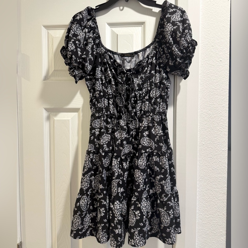 Floral Black and White Dress
